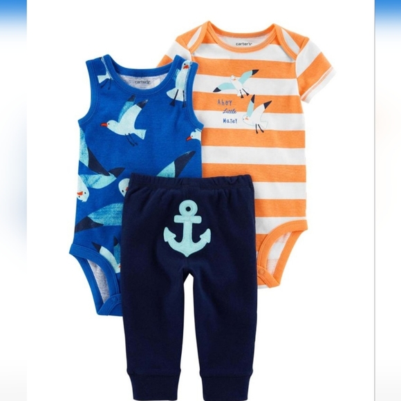 Carter's Other - Carter's Boy's 'Ahoy Little Matey' 3 piece Set Orange & White Stripe Size NB NWT